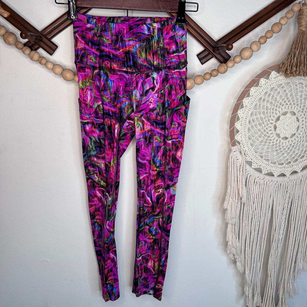Lululemon Fast and Free Nulux Hyper Flow Pink Multi Hi Rise Leggings